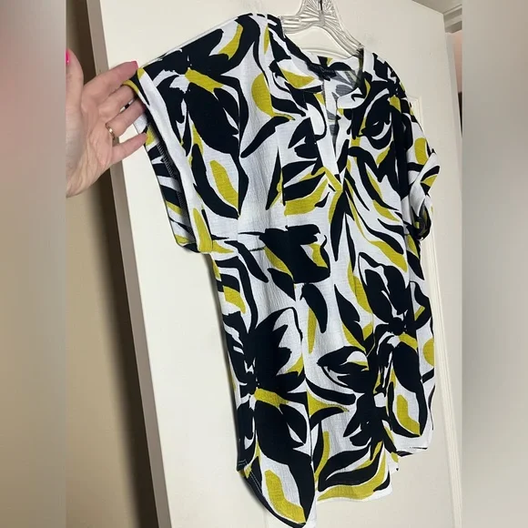 Fred David Stylish Black and Lime Short Sleeve Women's Blouse Size XL - Picture 11 of 16